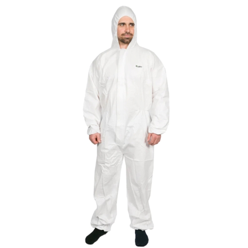 These white overalls come in four different sizes: Medium, Large, Extra Large & 5XL