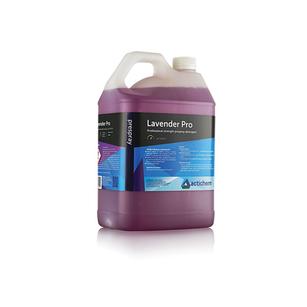 An image of Actichem 5L Lavendar Pro, a lavender fragranced pre-spray to help emulsify and loosen dirt and stains.