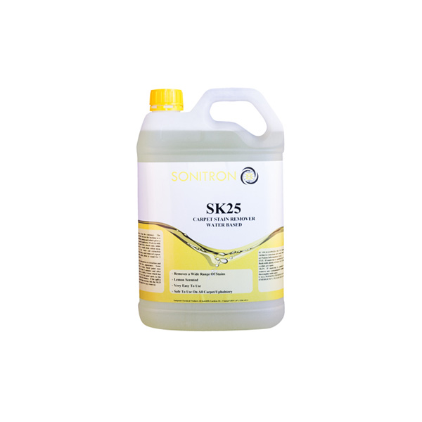 An image of Sk25 Stain Remover 5L Bottle with a yellow cap and label.