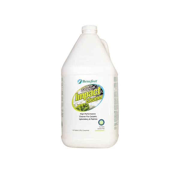 An image of Benefect Botanical Impact Cleaner 3.78L in a white opaque bottle with a handle. It is a great carpet prespray with natural ingredients.