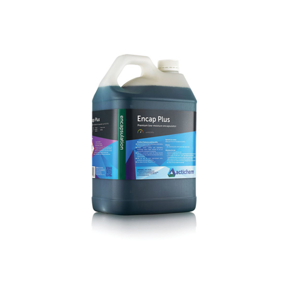 An image of Actichem's Encap Plus: a low moisture encapsulator used to clean carpets without a steam extractor. It emuslifies and encapsulates dirt, and after drying, it can be removed with a vacuum.