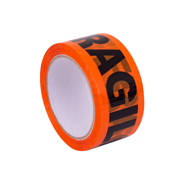 An image of Stylus Tapes' SP101 Fragile Tape, which is bright fluro orange tape with Fragile printed on the top of it. Useful for packing fragile contents.