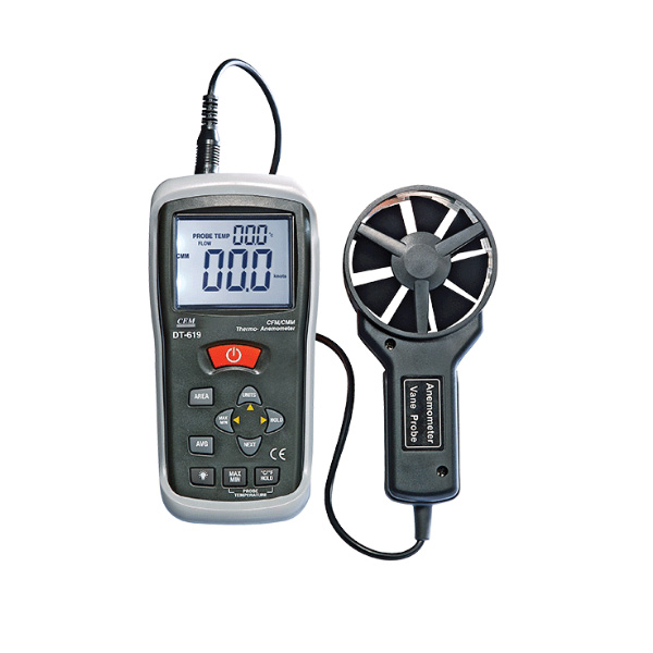 the CEM DT-620 is an thermo - anemometer which can read air flow as well as ambient temperatures.